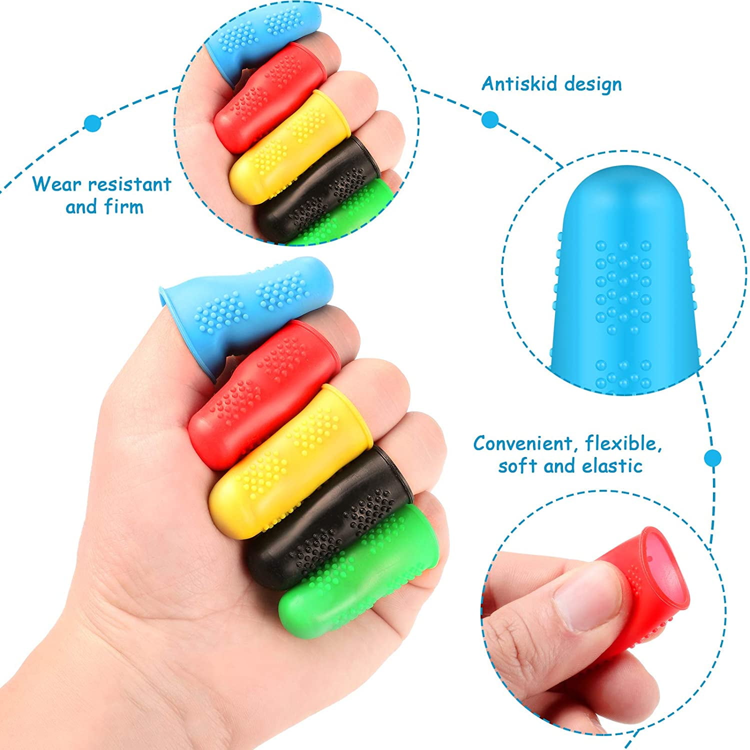 Rubber Finger Protector, Finger Tips Finger Guard Caps Reusable Fingertip  Fingers Tip Pads Grips For Money Counting Collating Writing(10pcs, Mul