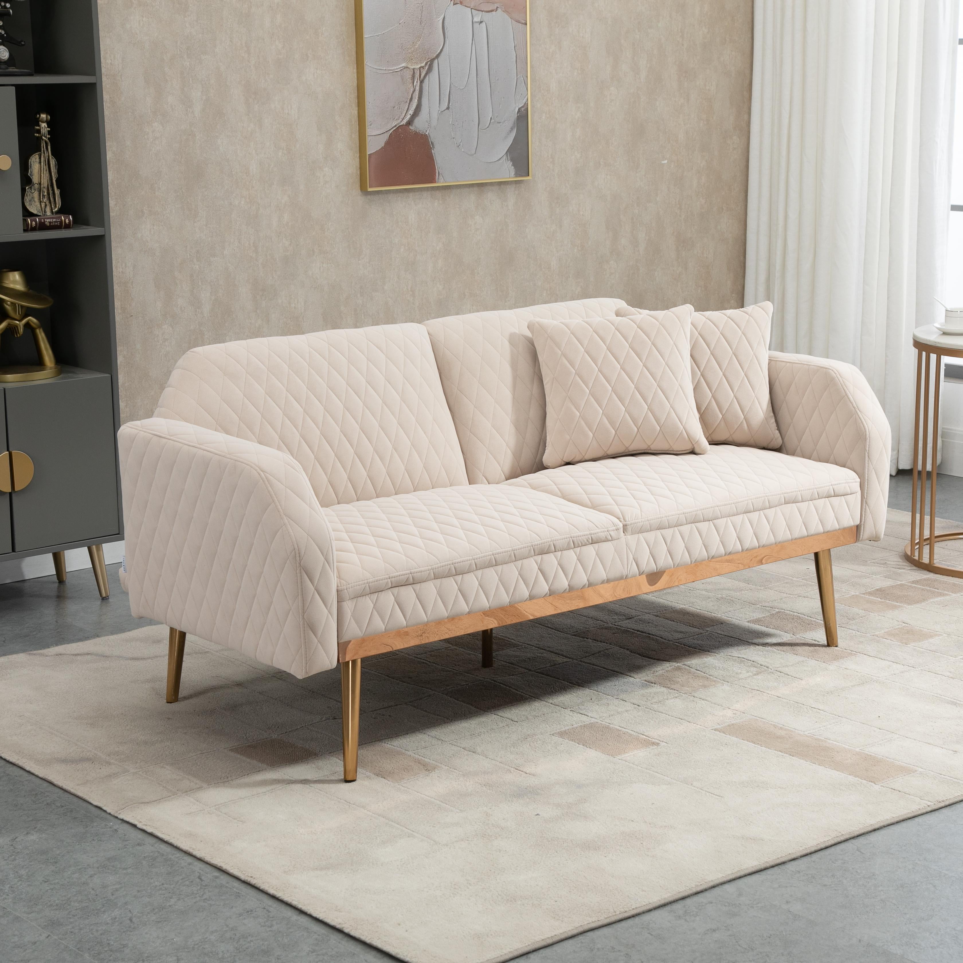 66" Accent Sofa,Mid Century Modern Velvet Fabric Couch,Convertible