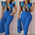 thumbnail image 3 of Women Casual Fashion Print Ruffle Sleeve Vest Shirt Blouse Betton Pant With Belt Set Suits Women Elegant Jumpsuit for Women Evening Party Women's Tuxedo Suit Trousers Suits for Women Dressy Outfit for, 3 of 8