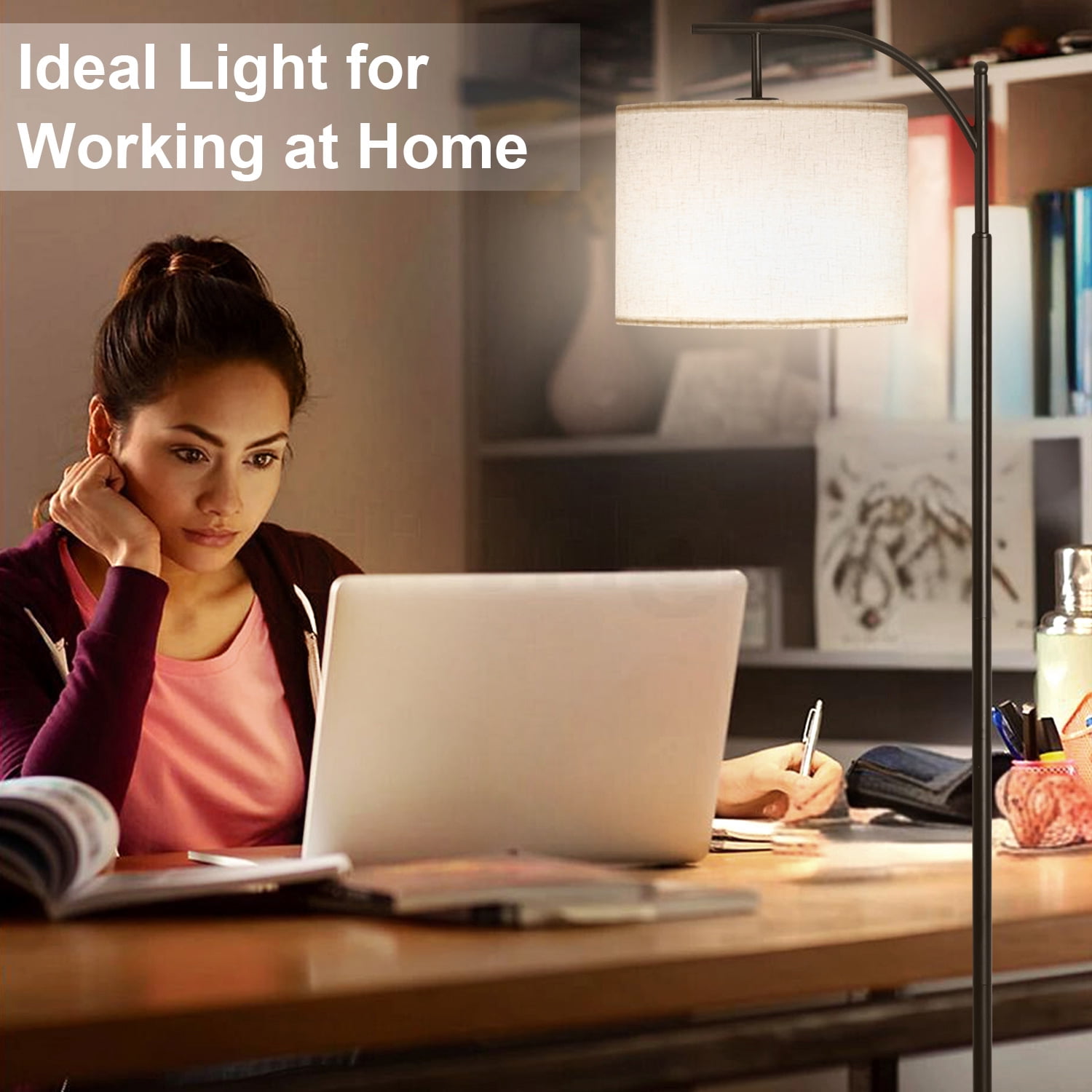 Vesteel Floor Lamp, Standing Lamp with 3 Color Temperatures LED Bulb & Lampshade, Arch Farmhouse Lamp for Living Room Bedroom Office