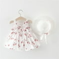 thumbnail image 4 of FRSASU Toddler Baby Kids Girls Sleeveless Cherry Princess Dresses Bow Hat Outfits, 4 of 9