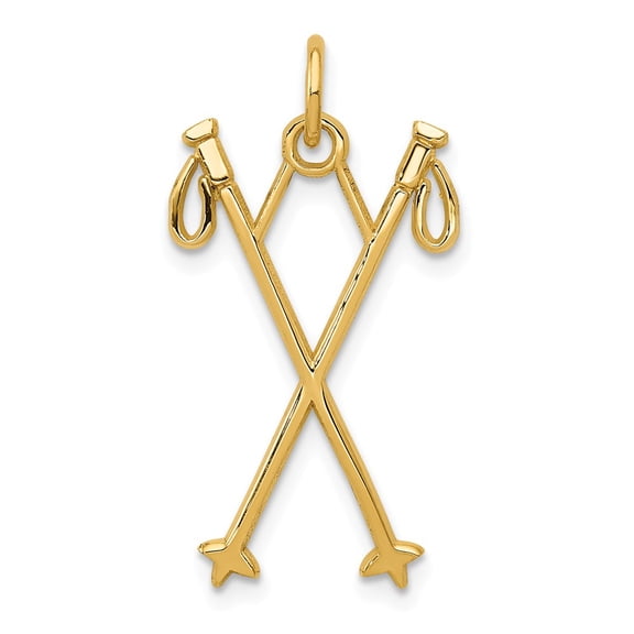 14k Yellow Gold Ski Poles Charm Pendant
