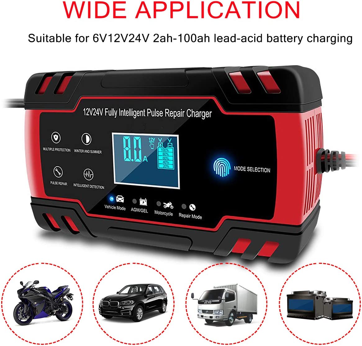 Chargeur intelligent 12/24V 8A full auto mural HX-8A