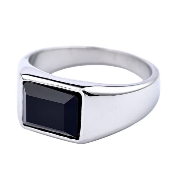 PAMTIER Stainless Steel Minimalist Black Square Gemstone Ring for Men Women Silver Size 12