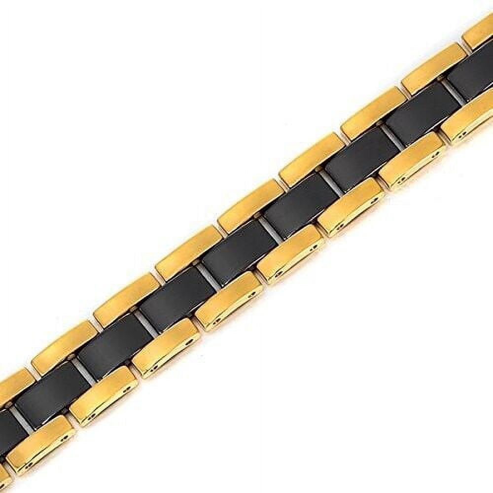 8.25" Mens Gold & Black Bracelet Two-Tone Tungsten Ceramic & Magnets and Fancy Box.