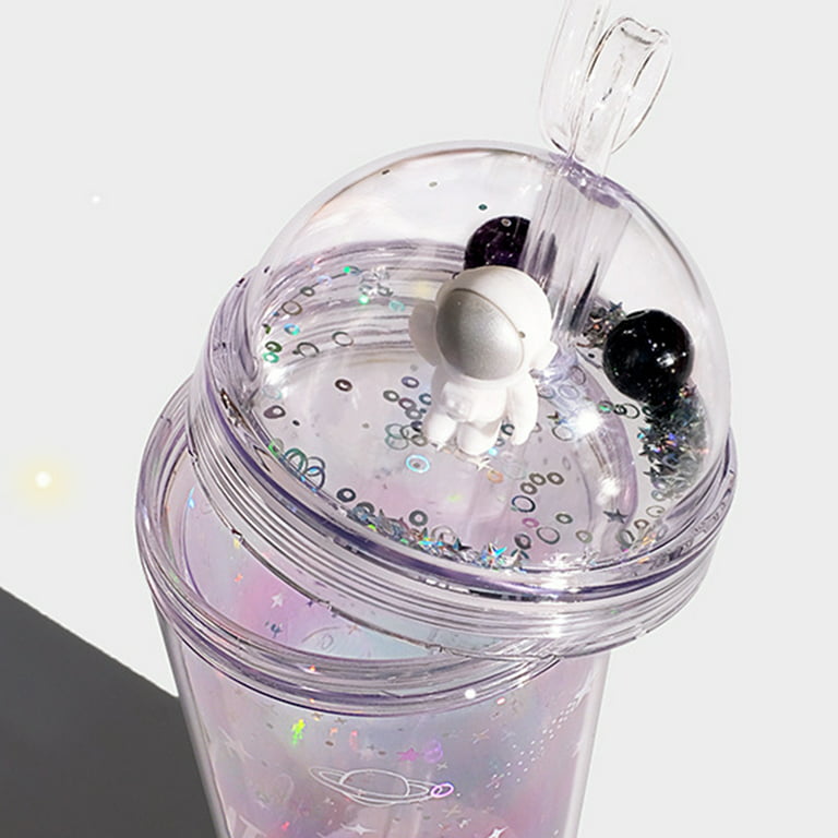 Unicorn Ice Cup With Straw Kawaii Pink Double Layer Clear Water