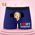 thumbnail image 2 of KHONTS Personalized Men's Funny Face Boxer Your Photo on Custom Underwear for Men I Love My Husband Dark Blue L, 2 of 6