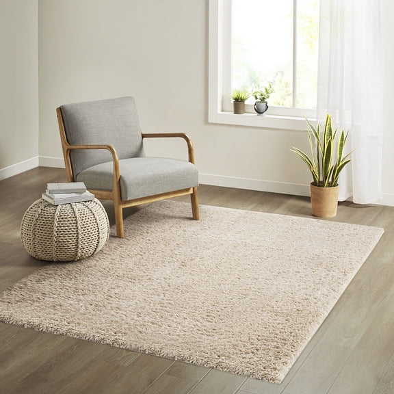 MAYEERTY 4' x 6' Cream Super Soft Polyester Shag Area Rug