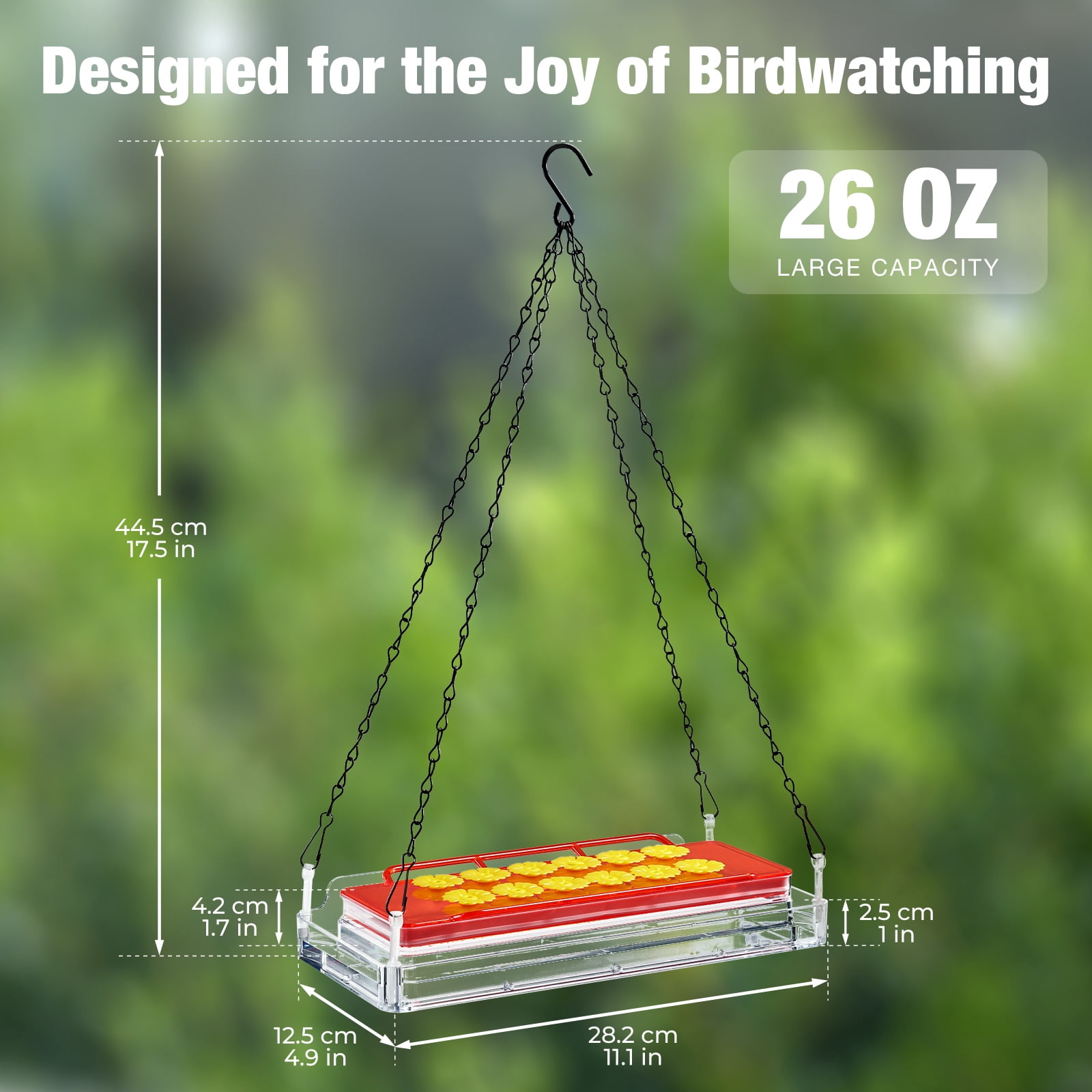 Kingsyard Dual-Use Hummingbird Feeder for Outdoors Hanging & Window Installation, 26 oz, 12 Ports
