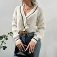 thumbnail image 4 of Lilgiuy Women's Fall V Neck Single Breasted Chain Link Sweater Cardigan，White, Fall Dresses for 2022 Spring Winter, 4 of 5