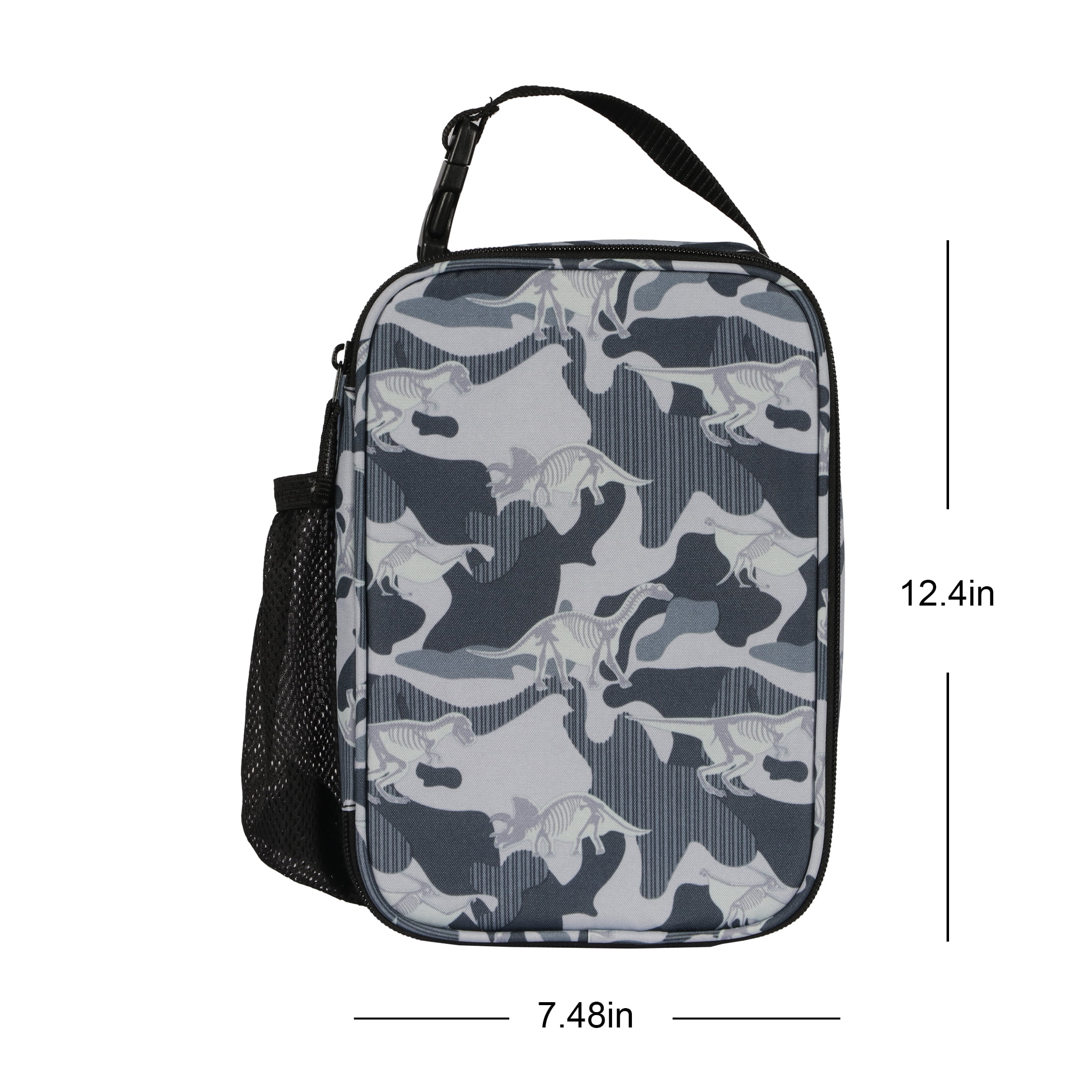 Your Zone Unisex Gray Dinosaur Camo Insulated Polyester Reusable Lunch Bag