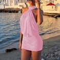 thumbnail image 4 of Morttic Backless Halter Mini Dress for Women – Ruched Waist Sleeveless Tight Fit Solid Color Beach Dress Vacation Outfit Pink，XS, 4 of 5