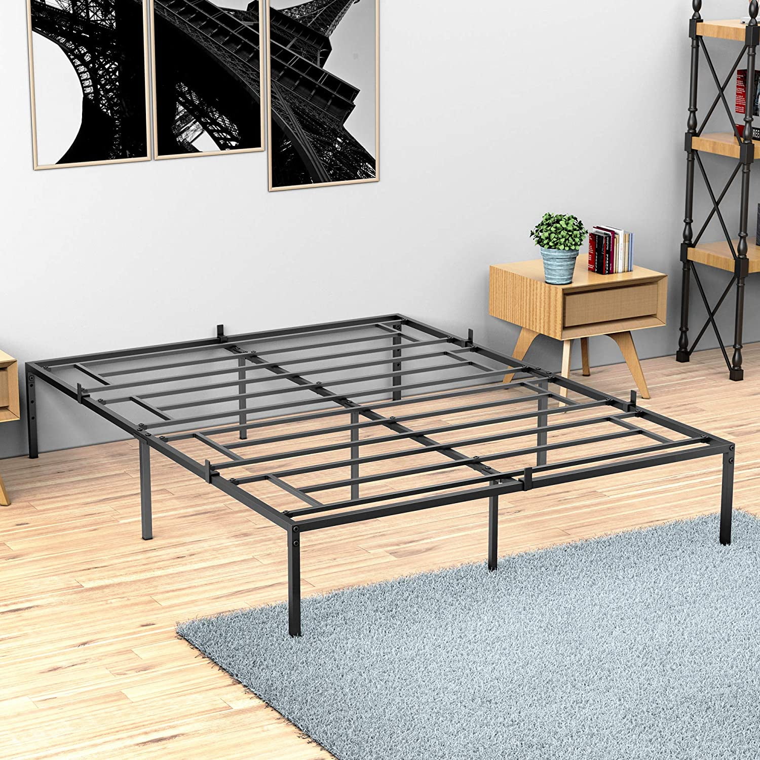 IDEALHOUSE Queen Metal Platform Bed Frame with Sturdy Steel Bed Slats