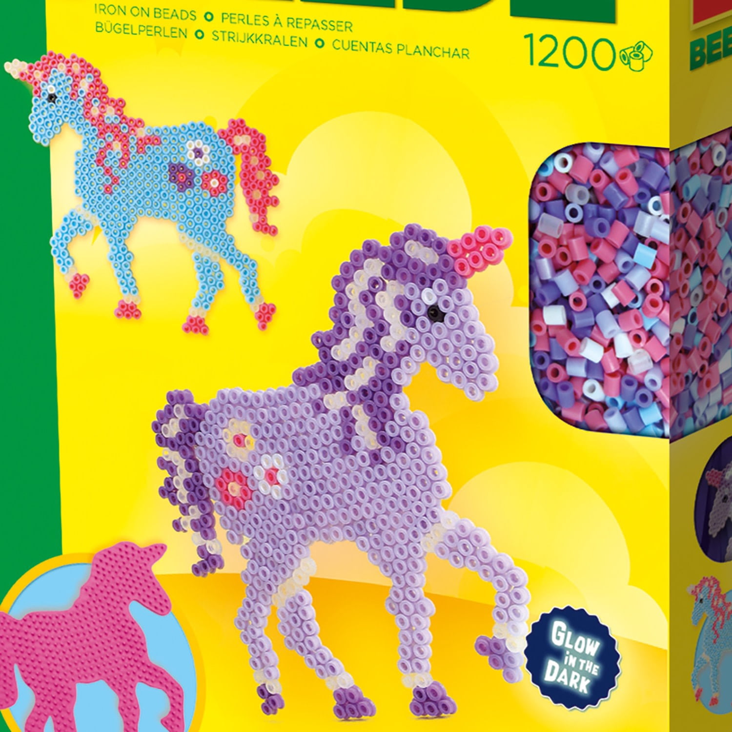 SES Creative: Beedz Fantasy Horses - 1200 Fusible Iron-On Beads, DIY Unicorn Craft Kit, Glow-In-The Dark, Magical Design-Create Art Activity, Kids 5+