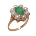 thumbnail image 1 of LBG British Made 10k Rose Gold Natural Emerald & Cultured Pearl Womens Anniversary Ring - 33 size options - Size 6.75, 1 of 6