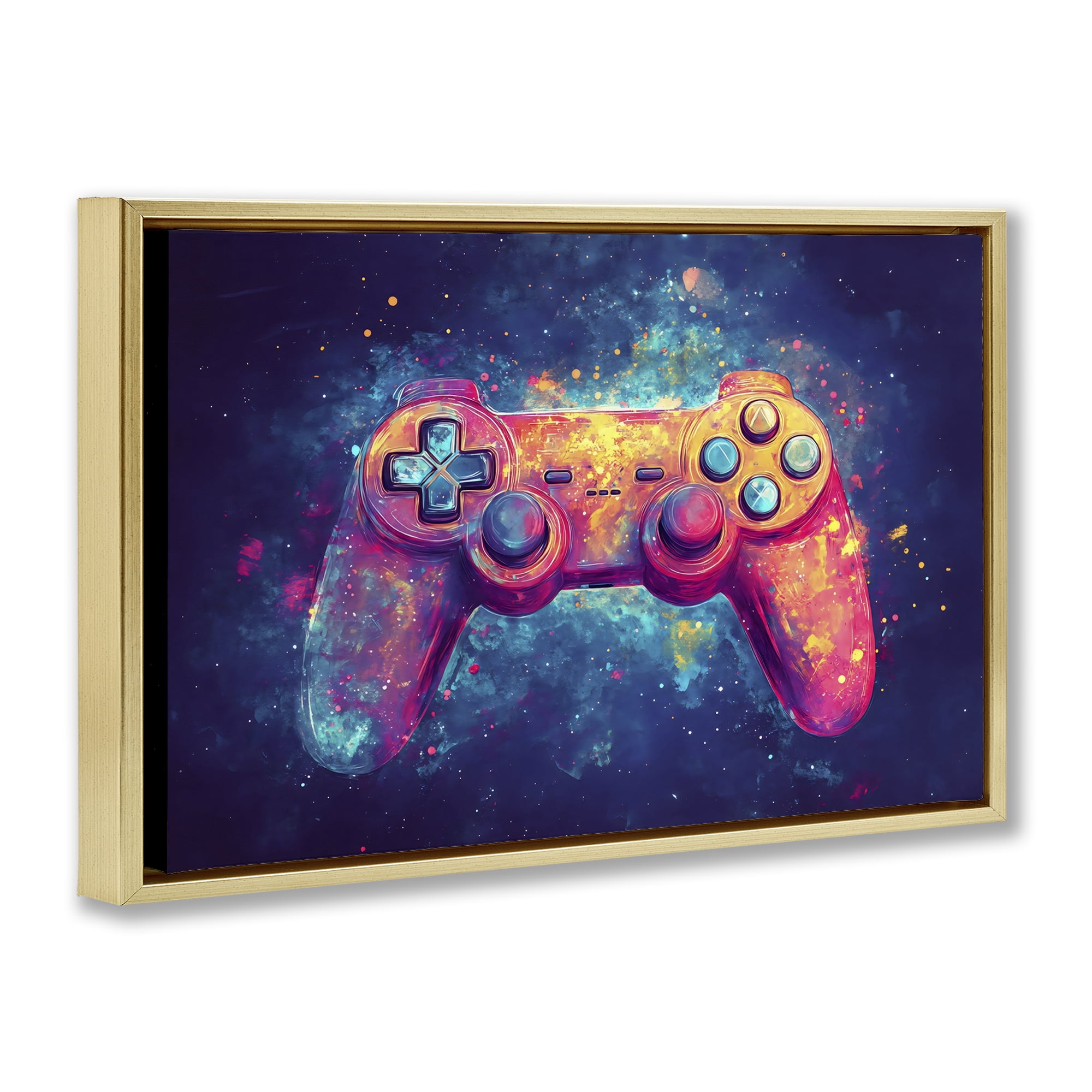 Stupell Industries Futuristic Cosmic Game Controller Gold Framed Floater Canvas Wall Art, design by Creative Studio