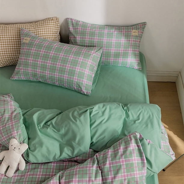 Juego de cama de cuadros a cuadros bicolor verdes