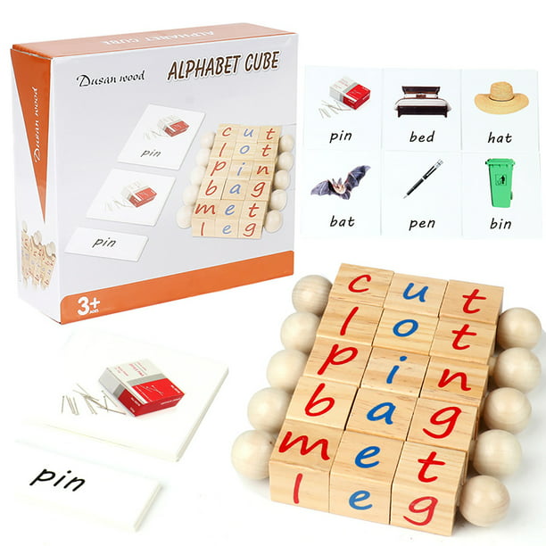 Wooden Reading Blocks | [5] Sets of Fun, Educational Spinning Alphabet  Manipulative Blocks for Children w/ Easy-Grip Handles | STEM & Montessori  