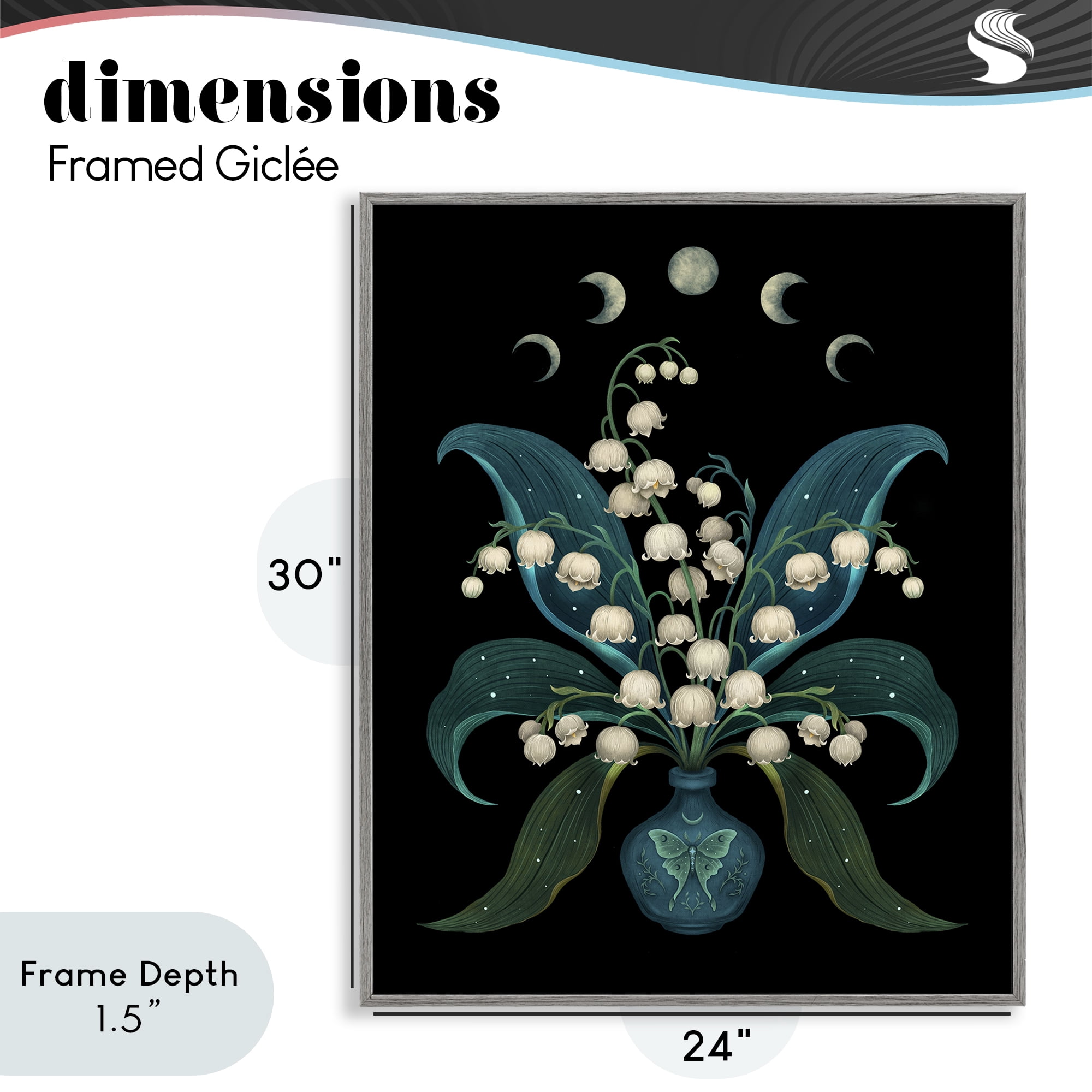 Stupell Industries Lunar Lily Of Valley Gray Framed Giclee Art, design by Episodic Drawings