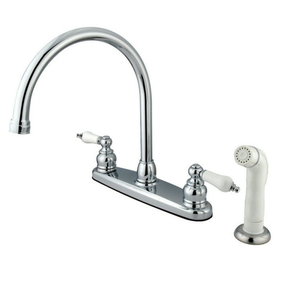 Kingston KB721 Vintage Two-Handle 4-Hole 8" Centerset Kitchen Faucet with Side Sprayer in Polished Chrome