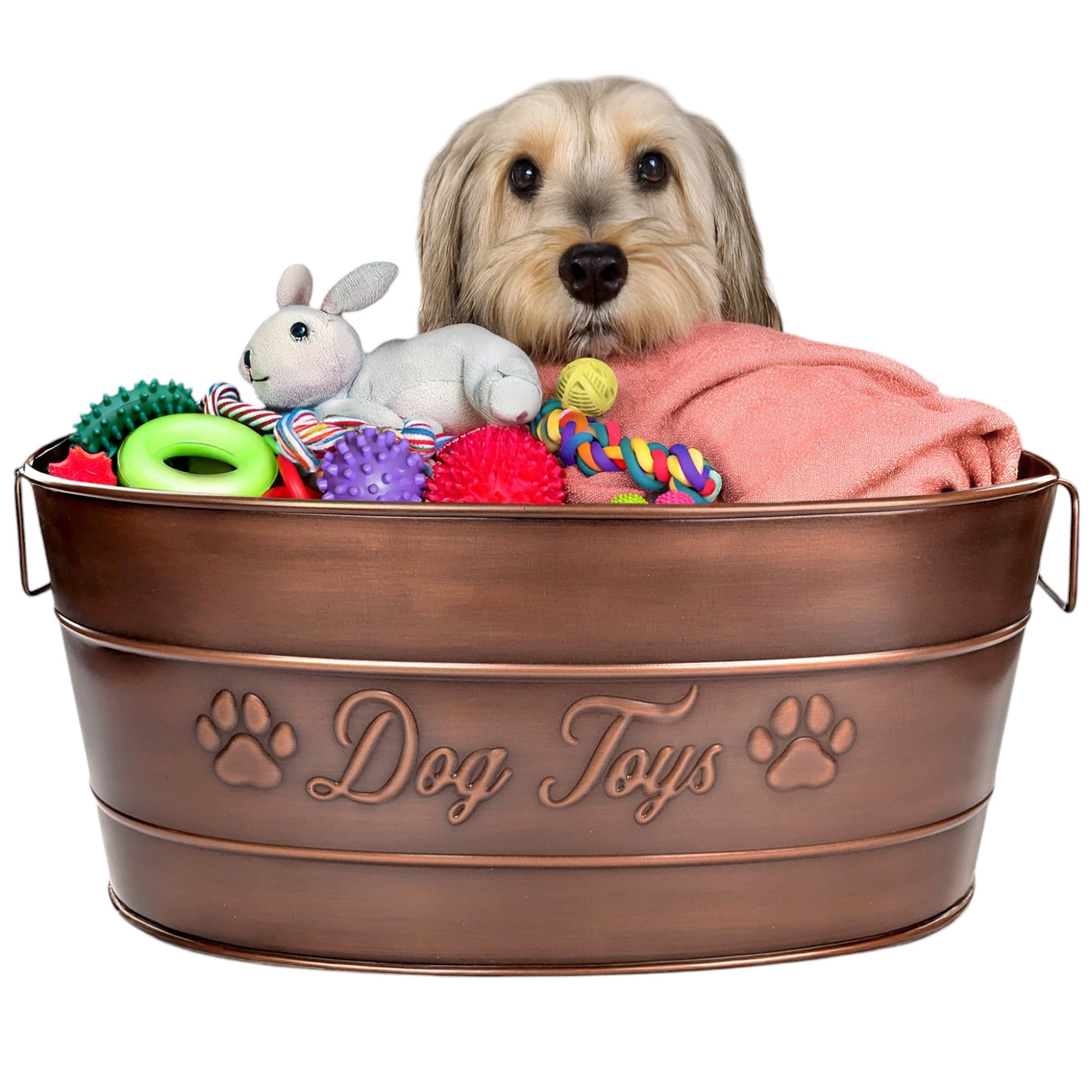 BREKX Home + Party Metal 1-Piece Toy Bin Set in Bronze Dog Toys Design Oval