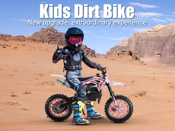 Pink 50cc Dirt Bike for Kids Girls, 2-Stroke Gas Powered Off-Road Motorcycle, Hydraulic Disc Brakes, 10" Tires, 330LBS Load, Youth Motocross Bike