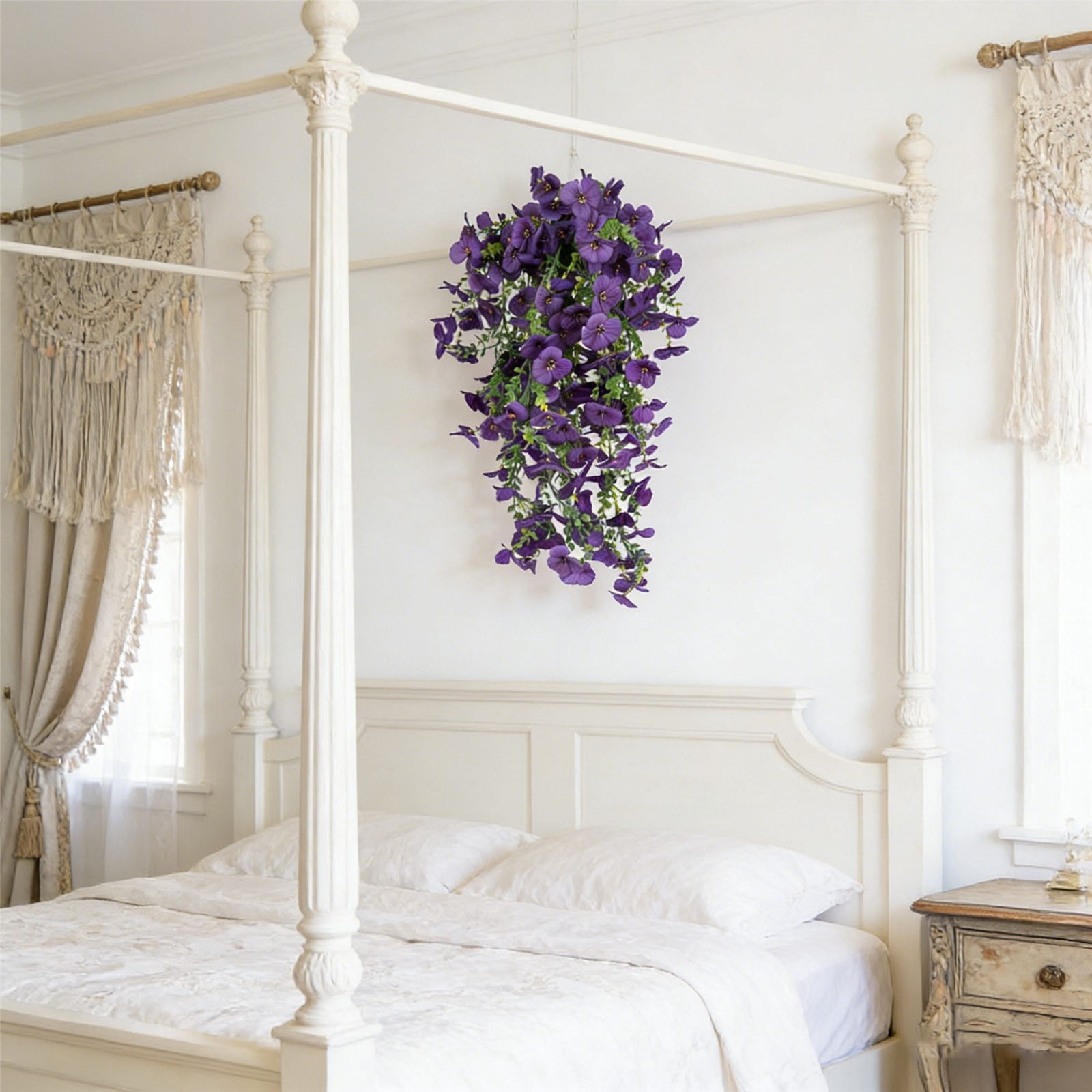 Artificial Hanging Vine Verdsylv 1 Vine Artificial Three Color Petunia - Faux Hanging Flowers for Outdoor Wall, Balcony, Violet Simulation Hanging Plant Decor, Faux Petunia Plant
