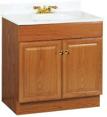 image: RSI HOME PRODUCTS RICHMOND BATHROOM VANITY CABINET WITH TOP, FULLY ASSEMBLED, 2 DOOR, OAK FINISH, 30