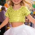 thumbnail image 2 of YWOAGH Kids Summer Tops&nbsp;Glitter Sequin Elastic Crop Top Short Sleeve For Stage Performance Singing Dancing & Show&nbsp;Girls Shirts Gold 3-8 Years, 2 of 4