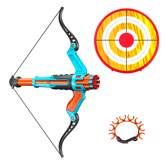 Adventure Force Archery Roleplay Set Dart Bow & Target Set 11 Piece Set: Foam Dart Bow, 8 Universal Suction Cup Darts, 12in Plastic Target, Wrist Dart Holder, 8 
