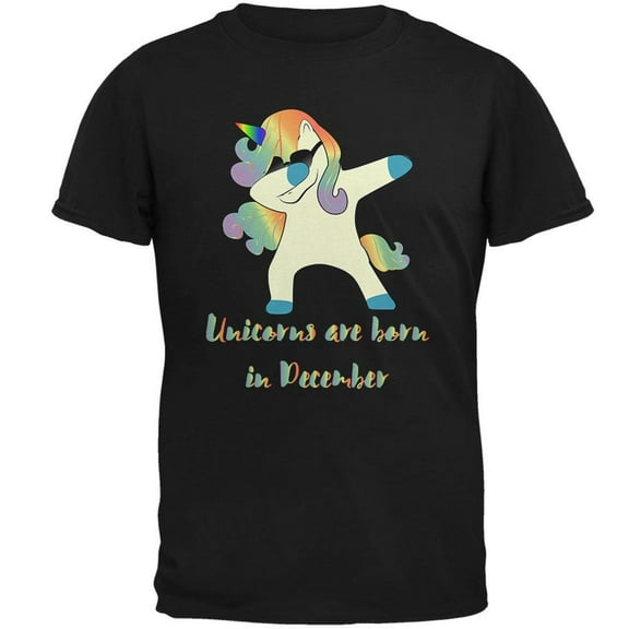 December Birthday Dabbing Unicorn Sunglasses Mens T Shirt Black 2XL