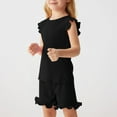 thumbnail image 2 of ZACPNCV Toddler Girls Summer Short Sets Cotton Rib Knit Outfits Short Ruffle Cap Sleeve Tees T-Shirt Tank Tops + Skorts 2PC Sets Black 5-6 Years, 2 of 8