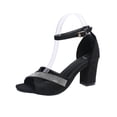 thumbnail image 6 of Xucatan Women's Rhinestone Block Heels, Open Toe Satin Ankle Strap Sandals, Round Toe Buckle Dress Shoes, Versatile Evening Party Footwear Gift, 6 of 9