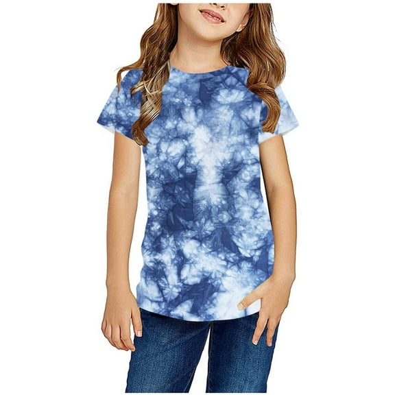 Yutk Shirts for Girls Shirts for Kids Short Sleeve Graphic T-Shirt Round Neck Crop Top for 3-14 Years Girls and Boy T-Shirt Tee Blue