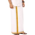 thumbnail image 2 of Stylesindia Men's Cotton Double Layer White Dhoti with Broad Golden Zari Border - 3.60 Meters Length Veshti Mundu (White), 2 of 2