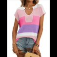 thumbnail image 3 of Tops Cortos de Verano para Mujer 2025, Suéter de Corta, Chaleco con Bloques de Color y Cuello en U, Camisetas Holgadas. Rosa y L, 3 of 9