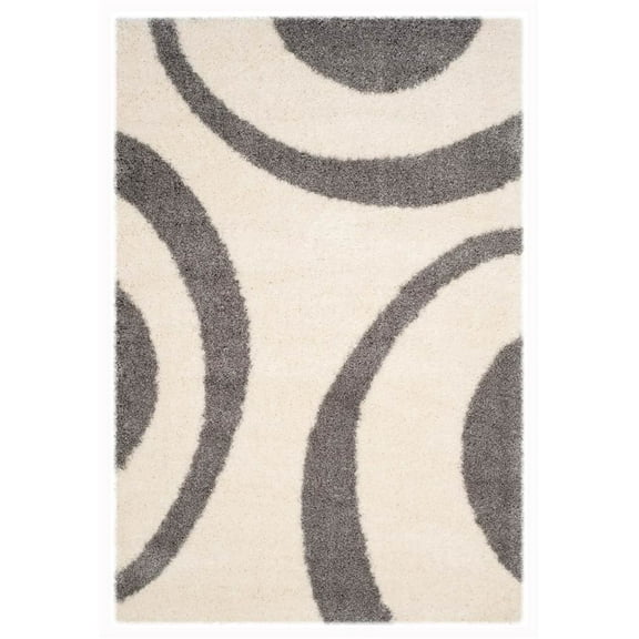 Safavieh  Portofino Shag Ruthild Modern 2-inch Thick Rug Ivory/Grey 4' x 6' 4' x 6' Indoor Living Room,Bedroom,Dining Room Grey Rectangle