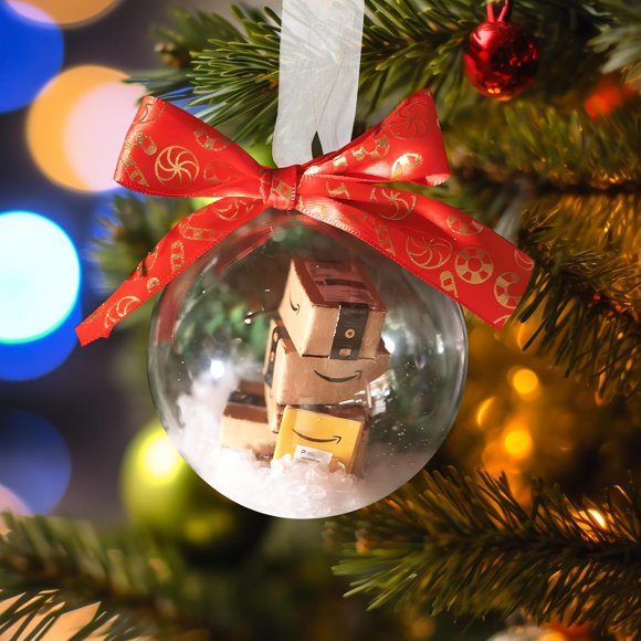 shiyou-Clear Ornaments Ball for Christmas, Mini Express Box and Mini Gift Ornaments, Christmas Tree Decorations, Funny Christmas Ornaments for Party, Holiday, Xmas, Home, Office, School (Express)