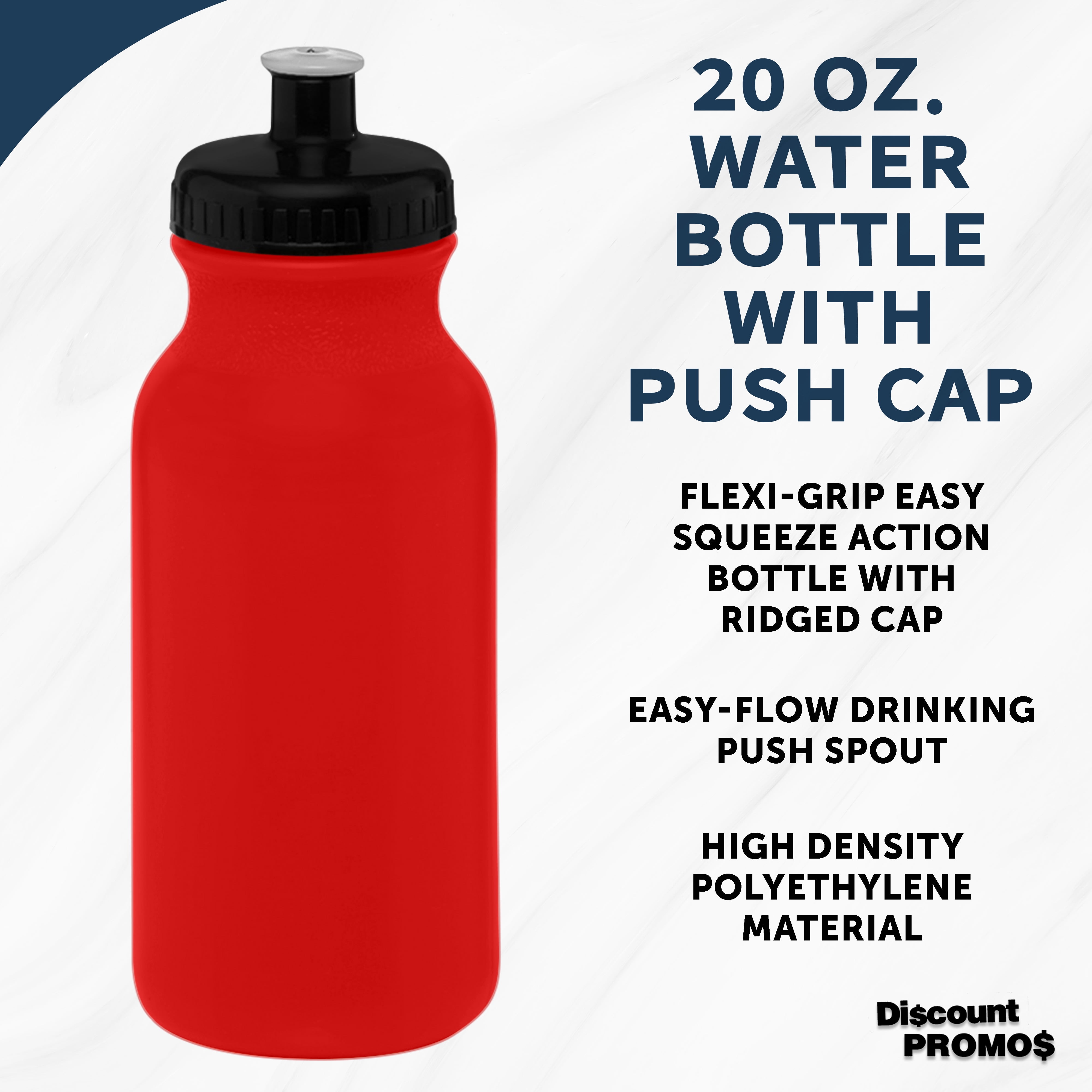 Water Bottle with Push Cap 20 oz. Set of 6, Bulk Pack - Reusable, Leak Proof, Perfect for Gym, Hiking, Camping, Outdoor Sports - Red