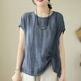 thumbnail image 2 of HAPIMO Women's Loose Cotton Lined Pullover Clearance Trendy Short Sleeve Round Neck Shirts Casual Relaxed Workout Tops for Teen Girls Solid Color Ruched Summer Tees Blue L, 2 of 4