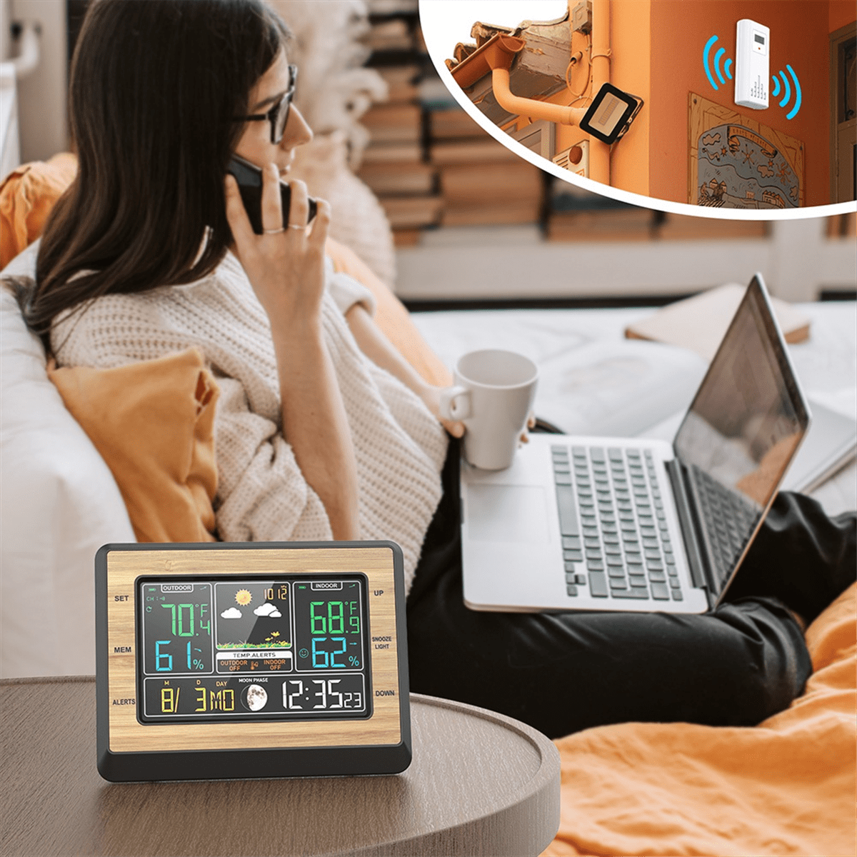 Wireless Weather Station 6 Inch Color Screen Digital Temperature Humidity Meter Weather Forecast Station with Sensor,1 * weather station 1 * transmitter