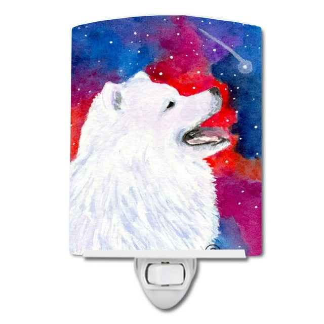 Caroline'S Treasures Ss8752Cnl Samoyedo Luz Nocturna De Cerámica Compacta Con Certificación Ul, Ideal Para Dormitorio, Baño, Guardería, Pasillo, Cocina, 6 X 4 X 3, Multicolor