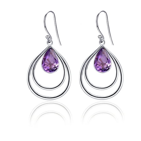 3.15 Ctw Elegant Pear Natural Purple Amethyst Earrings, Fashion Brass Jewelry Dangle Fish Hook Backend Earrings, Best Gift For (Best Backend For Mobile App)