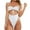 White, variant on Women's Sexy High Cut Brazilian Bathing Suit One Shoulder Ribbed Bikini Colorblock Cutout One-Piece Thong Swimsuit Swimwear