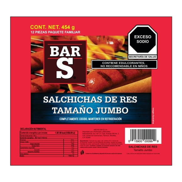 Salchicha Bar-s de Res 454 g