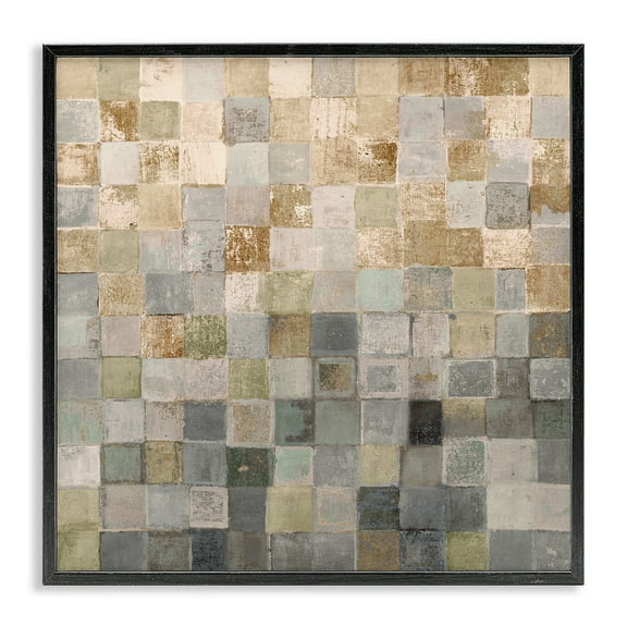 Stupell Industries Alternating Beige & Grey Squares Abstract Painting Black Framed Art Print Wall Art, 12 x 12