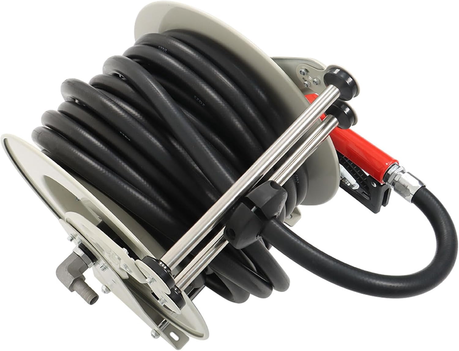 MechEquip Fuel Hose Reel 1 x 50 with Fueling Nozzle Fuel Hose Reel Heavy Duty Carbon Steel Maximum Pressure 300PSI