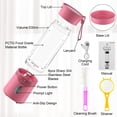thumbnail image 4 of Licuadora portátil COKUNST 530 ml, recargable por USB, 6 cuchillas, rosa, 4 of 7