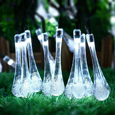 Garden Christmas Light Qedertek Christmas Solar lights Decorative Outdoor String Lights 19.2ft 30 LED Crystal Drop Fairy String Lights,Festival Decorative Lights for Garden Bedroom Christmas Party Wedding Decorative (White) ()