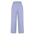 thumbnail image 5 of Womens Pants And Solid Color Elastic Waist Cotton Linen Versatile Straight Tube Casual Wide Leg Pants Linen Blend Pants for Women Purple 3XL, 5 of 8